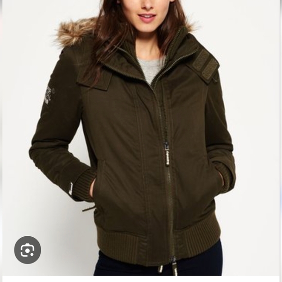 Womens Superdry Japan Microfibre Windbomber Hooded Jacket, Khaki Green Small - Picture 3 of 16